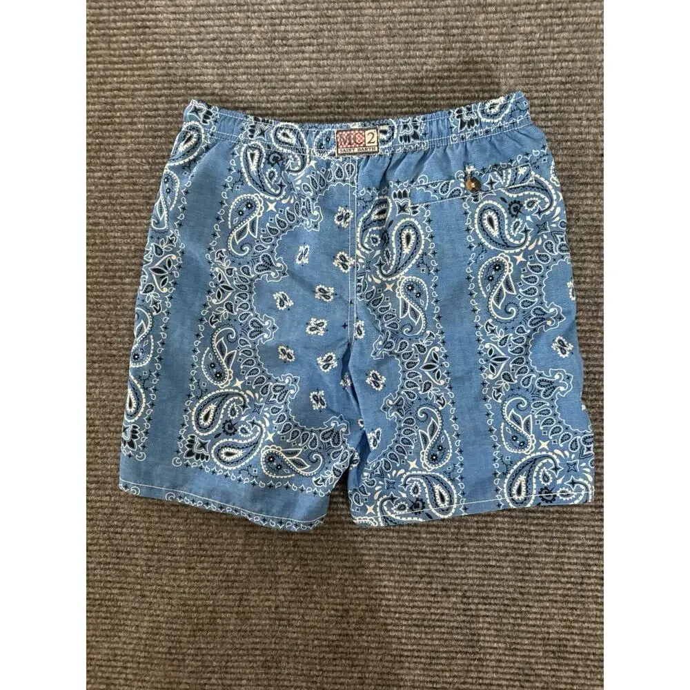 MC2 Saint Barth Boy's Swim Shorts Blue Paisley Bandana Swim Trunks- See Details